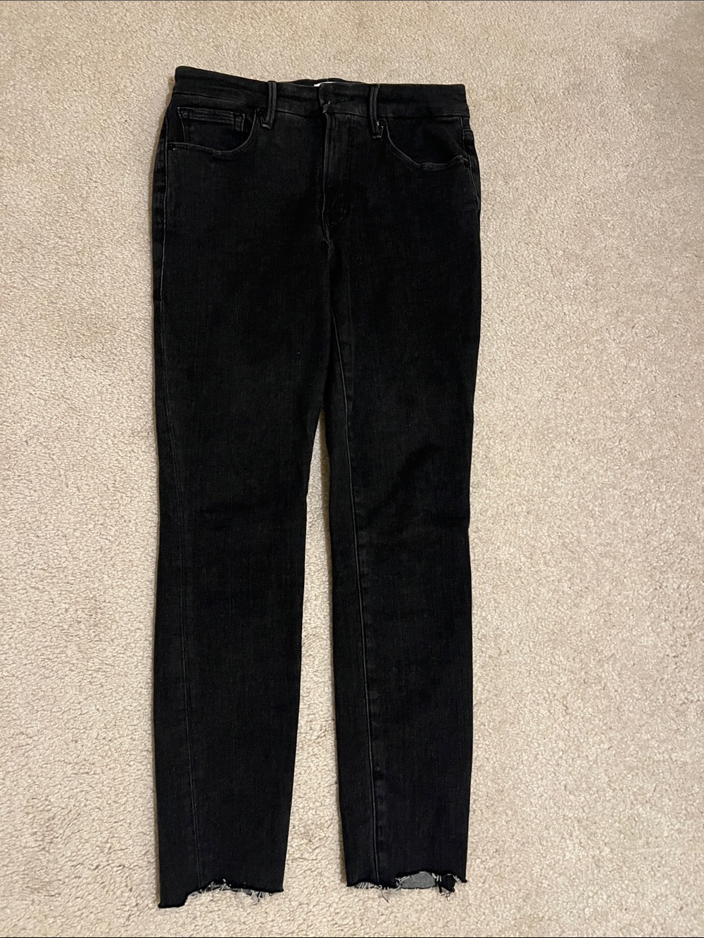 Good American Black Skinny Raw-Hem High-Rise Jeans